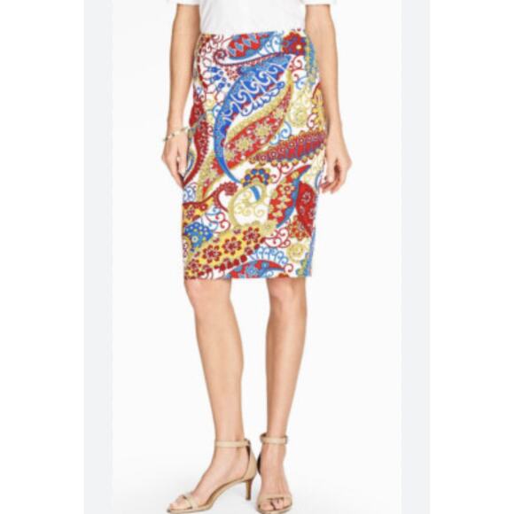 Talbots Woman Multicolor Paisley Print Cotton Blend Skirt Size 20W office sirens - Picture 1 of 11